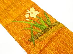 リサイクル　手織り真綿紬抽象草花模様織出し名古屋帯